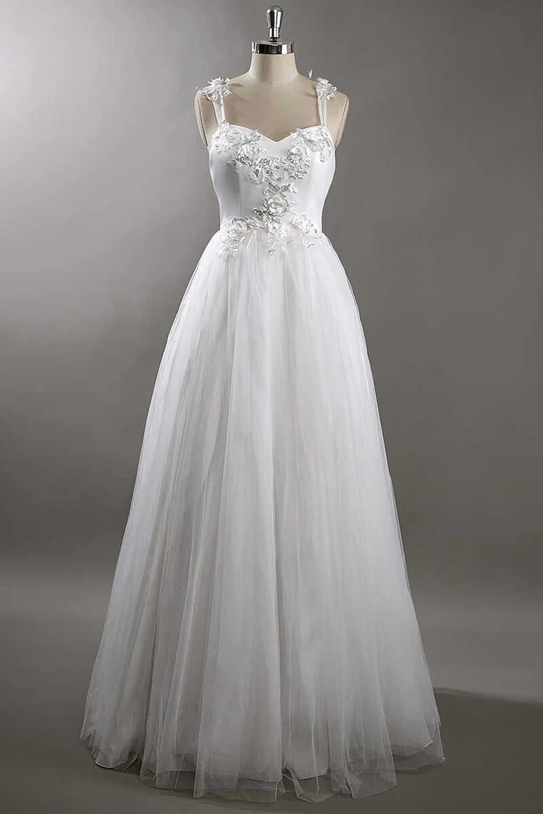 Robe de mariée trapèze à bretelles en cœur et fleurs